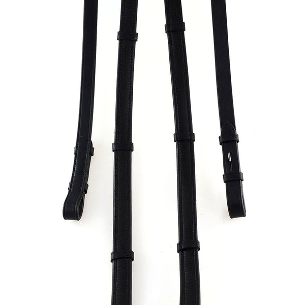 Leather Reins with Continental Stoppers - Black