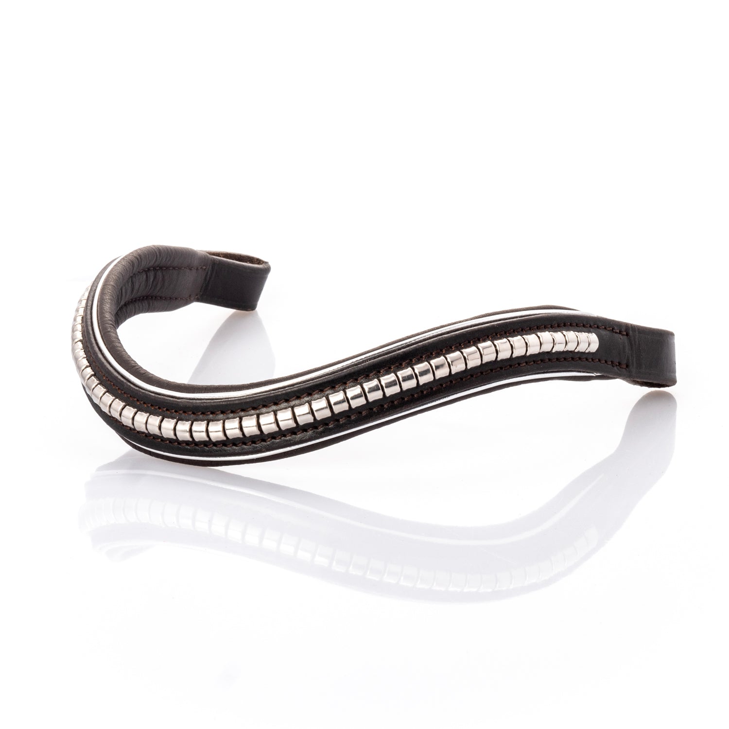 S/s Clincher with Silver Piping Wave Gel Browband - Havana