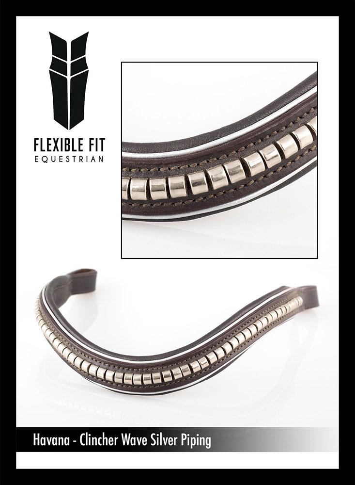 S/S CLINCHER WAVE SILVER PIPING - HAVANA BROWBAND - Flexible Fit Equestrian LLC