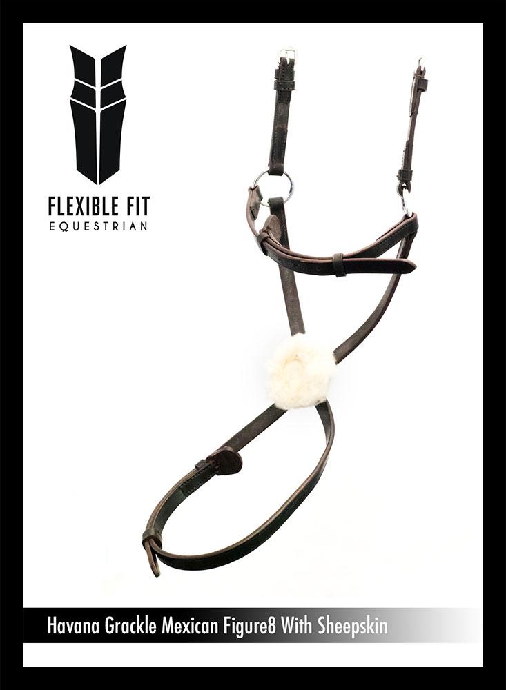 FIGURE 8 WITH SHEEPSKIN- HAVANA NOSEBAND - Flexible Fit Equestrian LLC