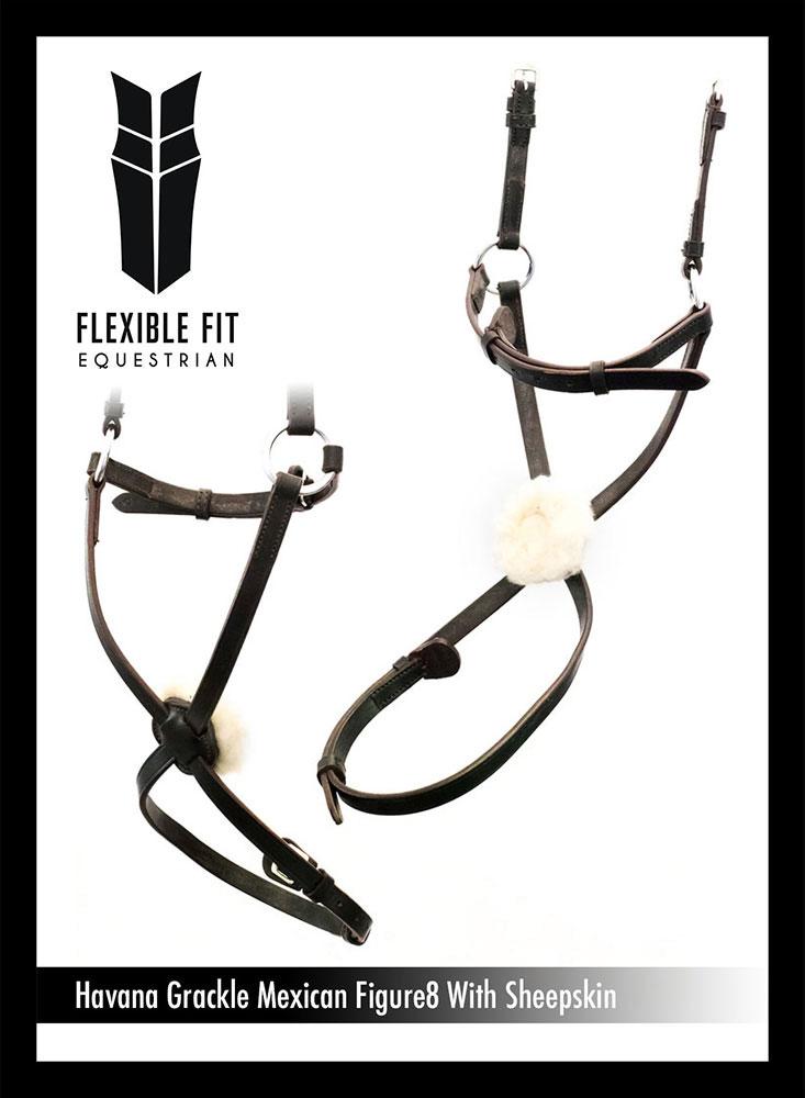 FIGURE 8 WITH SHEEPSKIN- HAVANA NOSEBAND - Flexible Fit Equestrian LLC