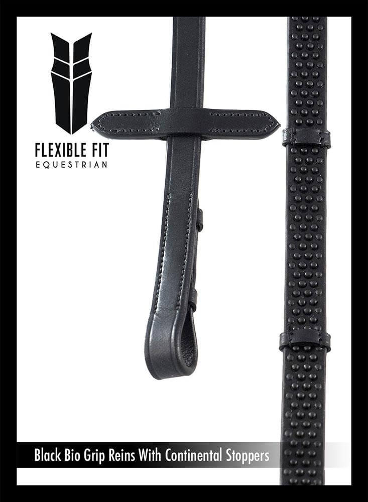 BIO GRIP WITH CONTINENTAL STOPPERS BLACK REINS - Flexible Fit Equestrian LLC