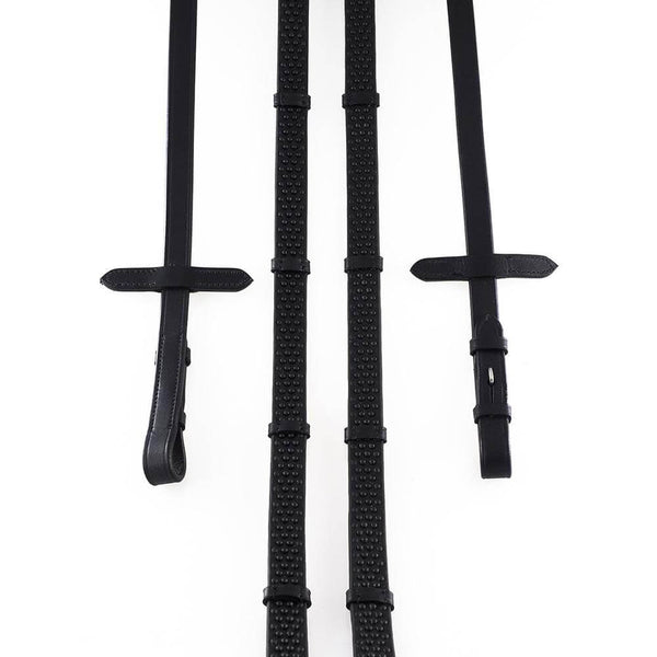 BIO GRIP WITH CONTINENTAL STOPPERS BLACK REINS - Flexible Fit Equestrian LLC