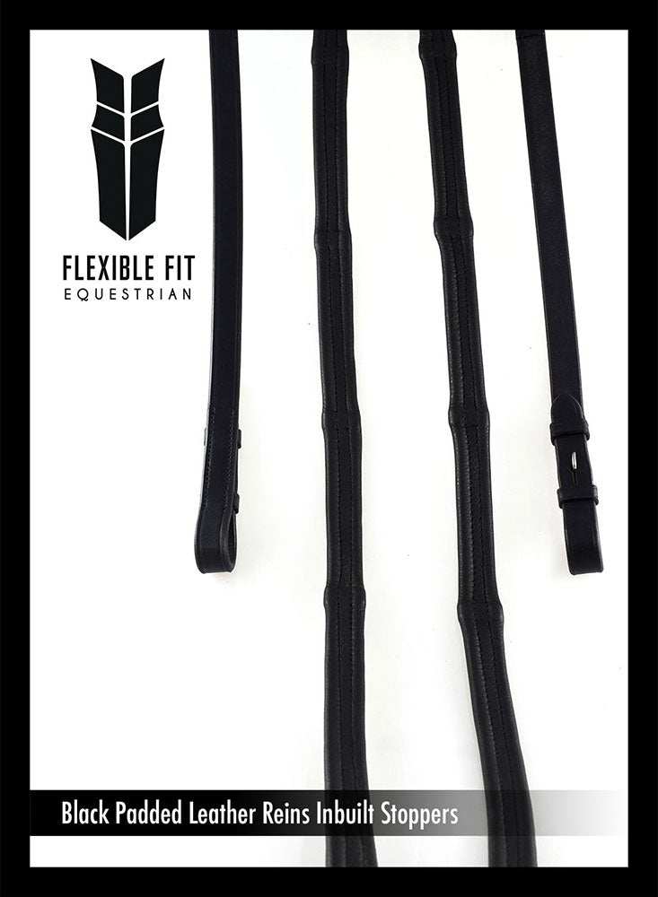 Padded Leather 5/8 Billet Reins - Black