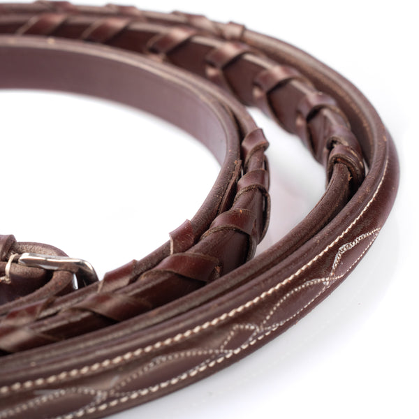 Laced Leather Reins with Fancy Stitch - Nut